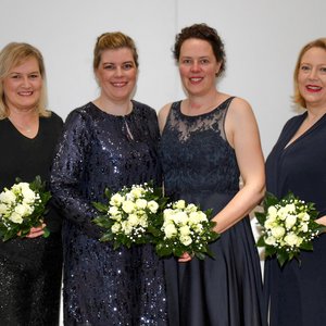 KKC-Viergestirn 2025: Silke II. (Hampel), Martina I. (Unland), Christiane I. (Brockmeyer) und Simone I. (Brockmeyer). 